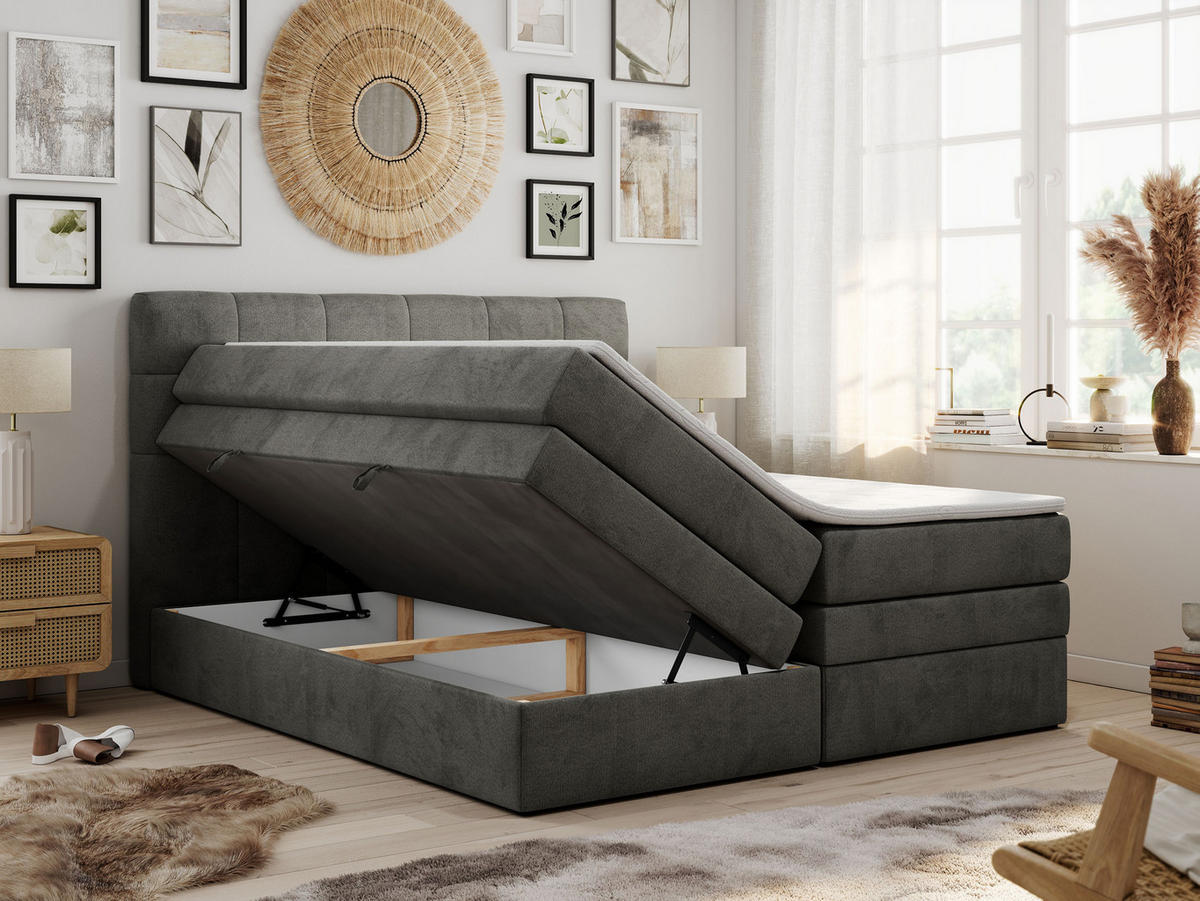 BOXSPRINGBETT LUKA KING 180/200 Dunkelgrau Velvet - H3 - Dunkelgrau, Holz/Textil (180/200cm) - MKS