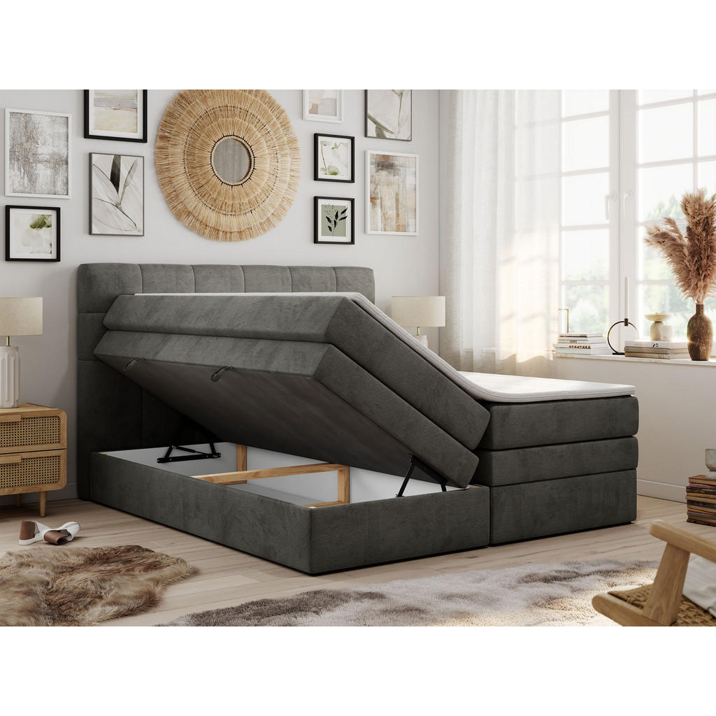 Thumbnail - MKS Boxspringbett, Dunkelgrau, Textil, 2-Sitzer, H3, Rechteckig, 200x200 cm, Schlafzimmer, Betten, Boxspringbetten