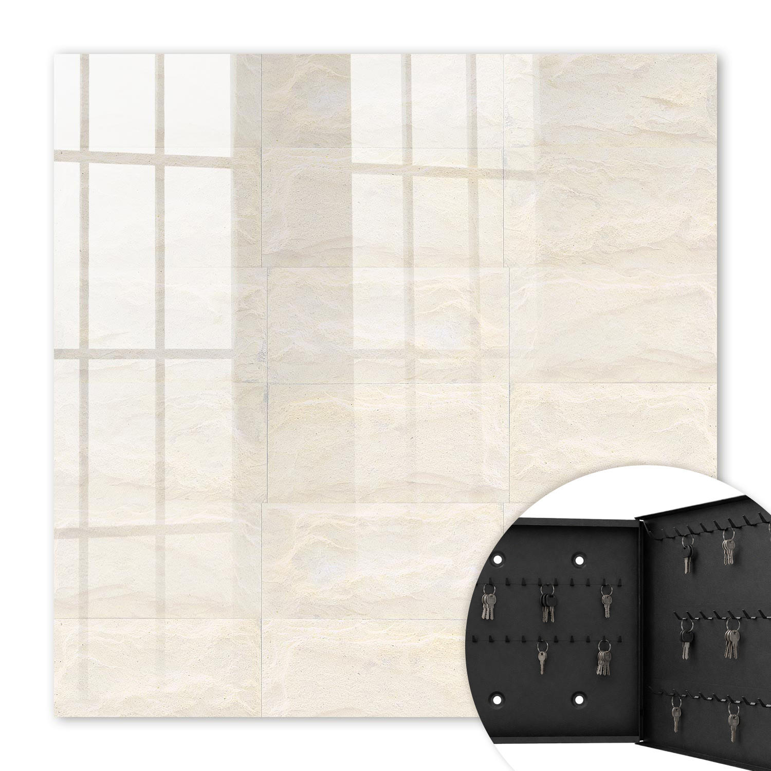 SCHLÜSSELBOX Schwarz 30x30 cm- Türöffnung nach rechts - Cremefarbener Stein - Creme, Metall (30/30/5cm) - TULUP