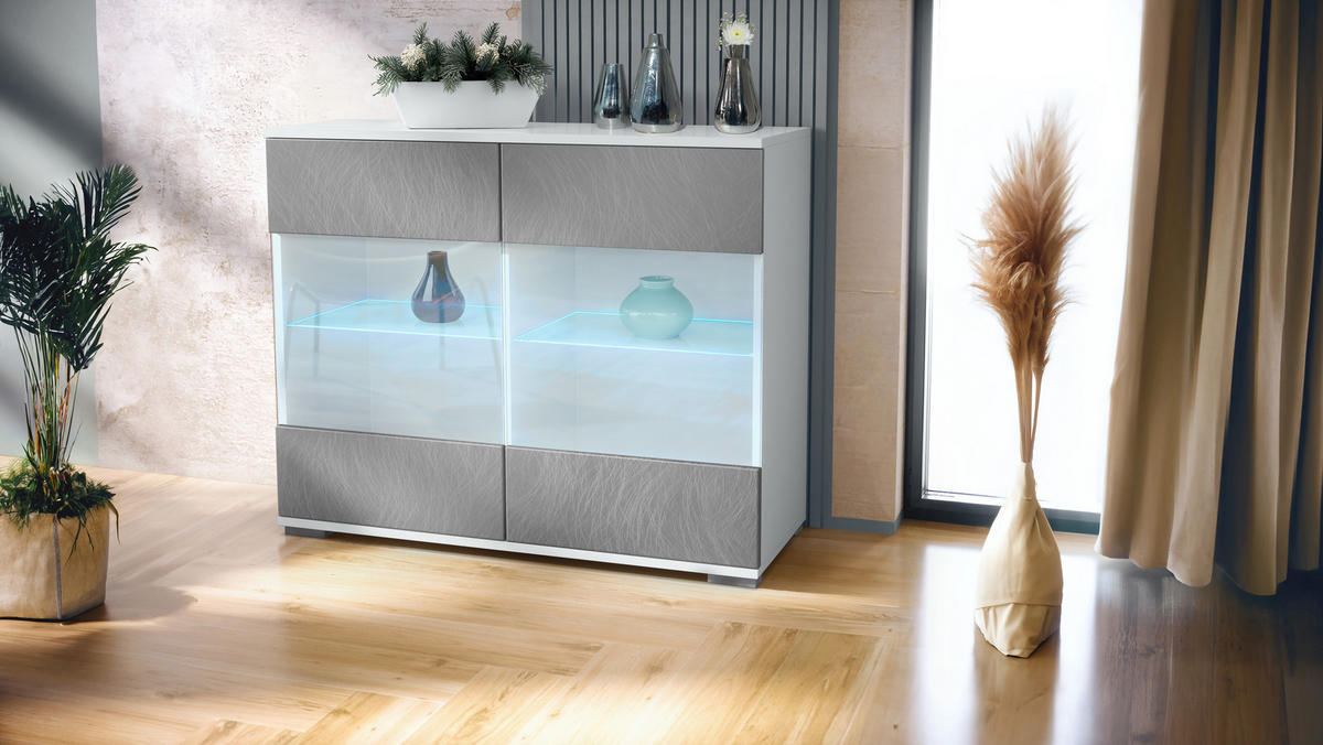 KOMMODE Bari Scratchy Metal - Silberfarben, Holzwerkstoff (92.5/75.5/35cm) - Vladon