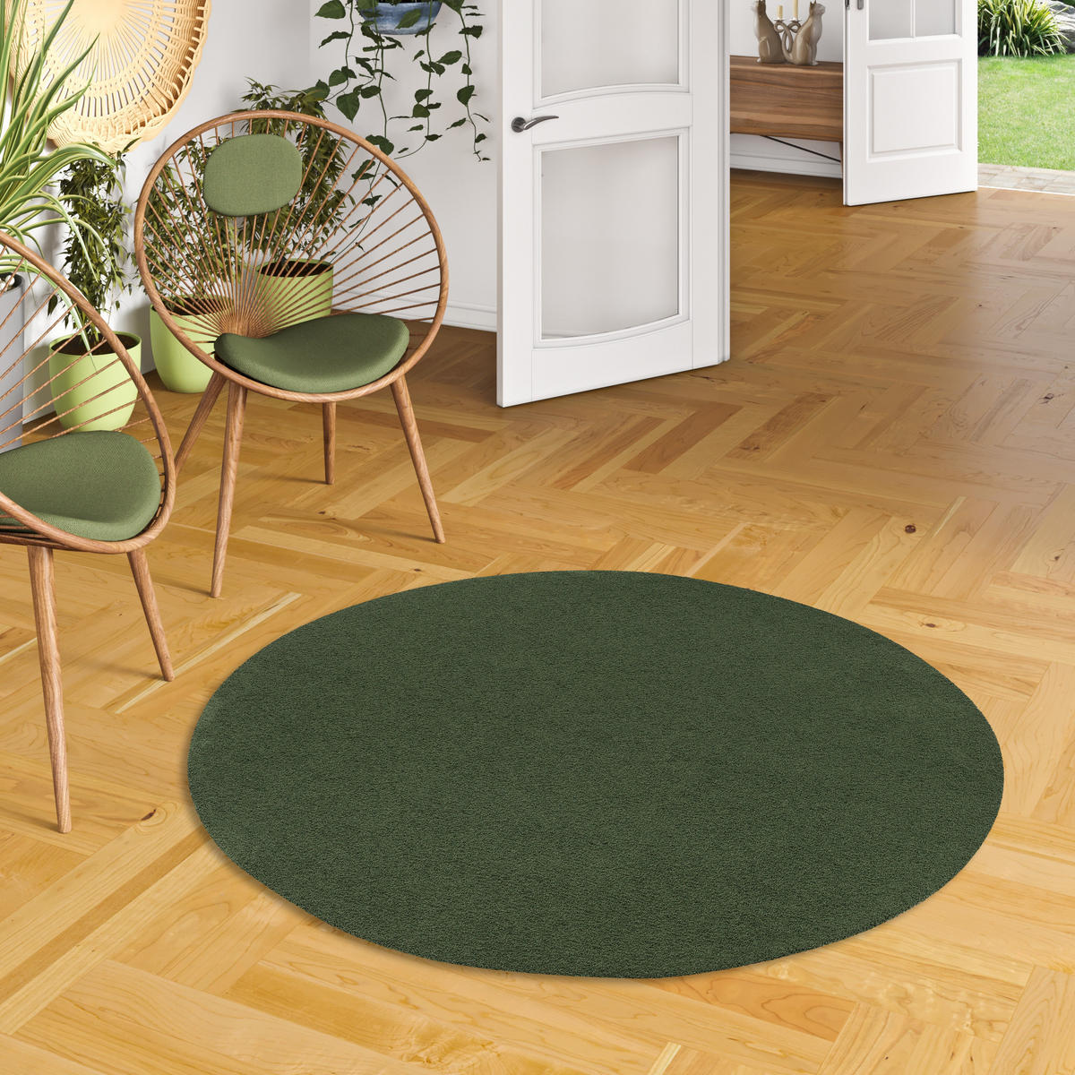 LUXUS HOCHFLOR SHAGGY TEPPICH VELVET RUND - Grün, Textil (100/100cm) - Snapstyle