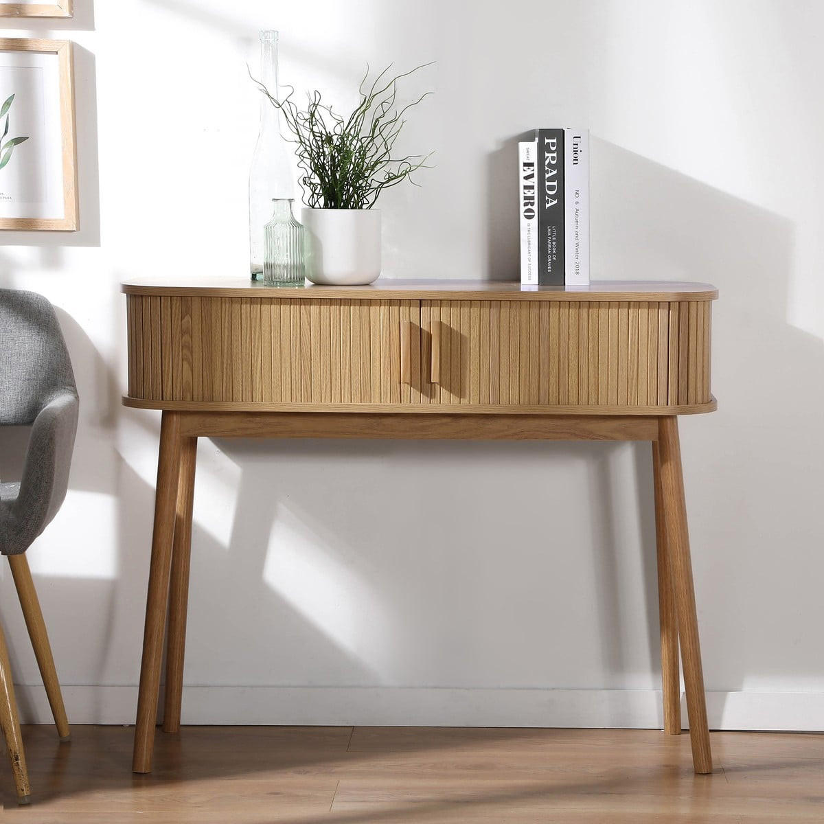 KONSOLE 2 schiebetüren ernest 100/35/80,5 cm - Eschefarben, Holzwerkstoff (43/35/80.5cm) - Calicosy