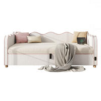 SCHLAFSOFA 90×200 Cm, USB-Anschlüssen & Type-C，Polster-Tagesbett，Bouclé, Beige - Beige, Holz (216/74.5/102.5cm) - FLIEKS
