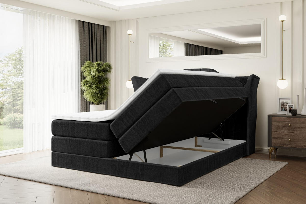 BOXSPRINGBETT VILA KING - 140x200 - H3/H4 - Schwarz - Schwarz, Holzwerkstoff (140/200cm) - ALTDECOR