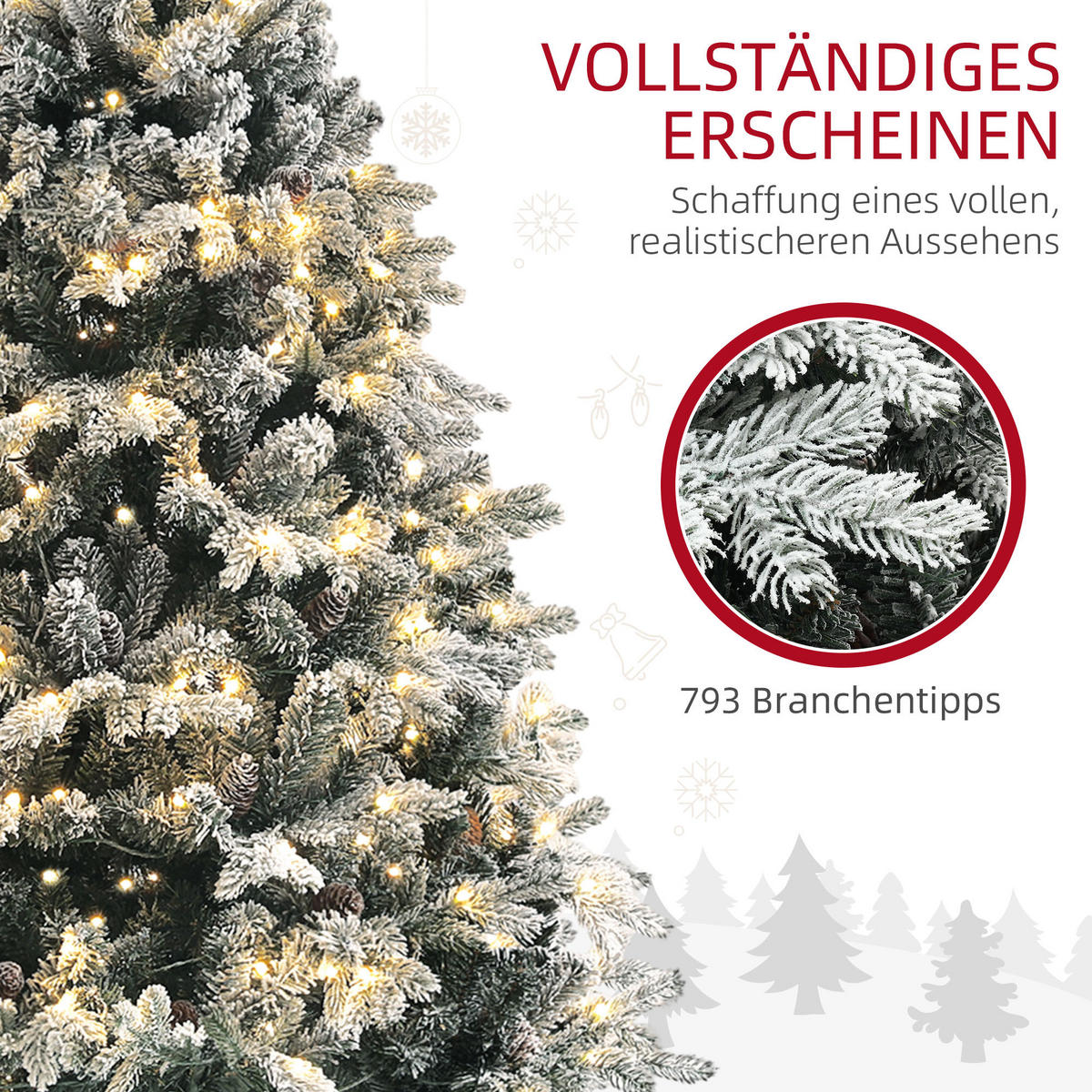 KÜNSTLICHER Weihnachtsbaum, 180 cm Christbaum mit 793 Spitzen für Weihnachten - Grün, Kunststoff (180cm) - HOMCOM