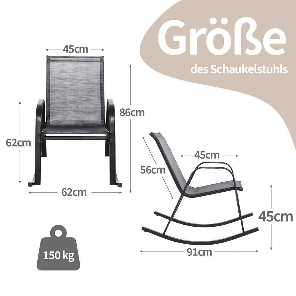Thumbnail - Costway Schaukelstuhl, Grau, Metall, 62x86x91 cm, Gartenmöbel, Liegestühle