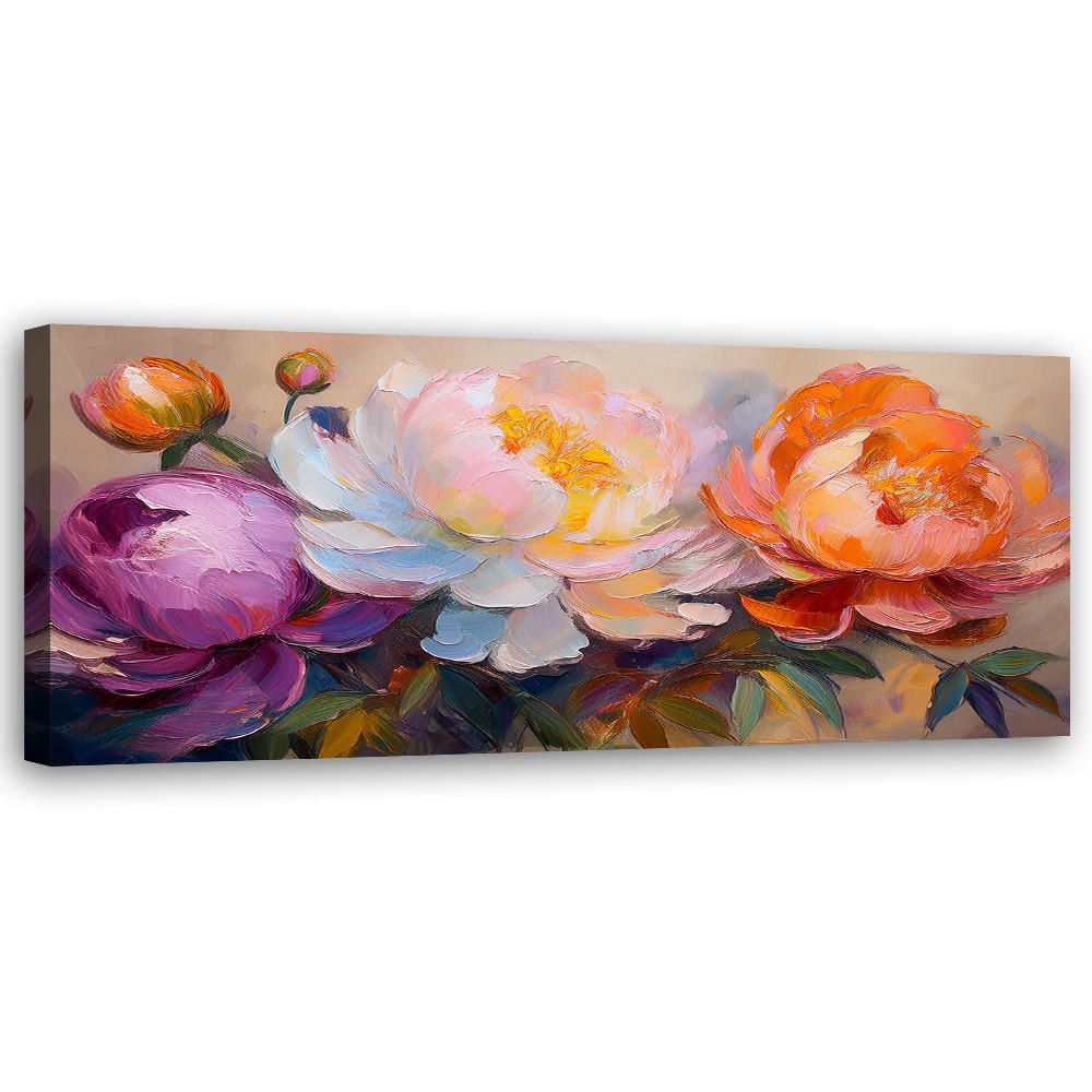 WANDBILD pfingstrosen blühen bunte pflanzen - Multicolor, Textil (90/30cm) - Feeby