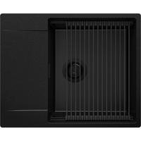 SPÜLBECKEN San Francisco, 2-er set Alles Schwarz 62/50 cm 1 Becken + Ablauf-Set + Aufrollbare Abtropffläche ab 50er Unterschrank - Schwarz, Kunststoff (62/20/50cm) - Primagran