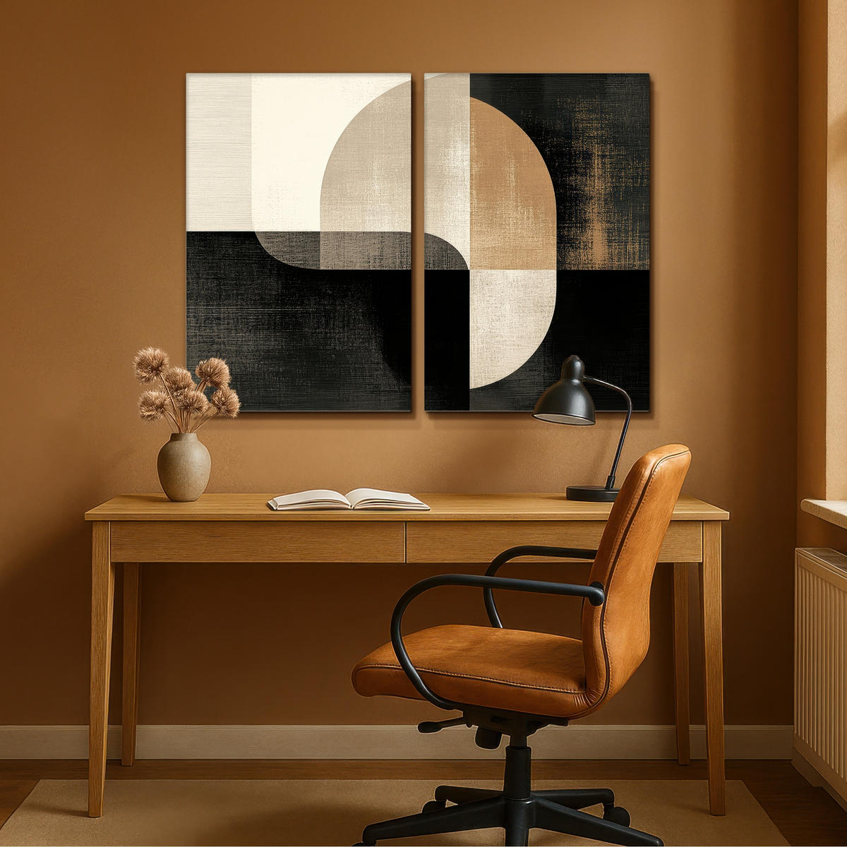 LEINWANDBILD 2er Set Formen - Abstrakt - Gold 120x90 cm - Schwarz, Textil (120/90cm) - MuchoWow