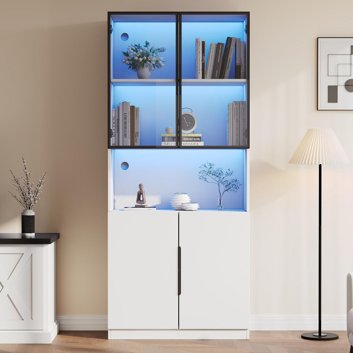 VITRINE Weiß 80/30/200 cm - Weiß, Holzwerkstoff (80/200/30cm) - PANGIVO