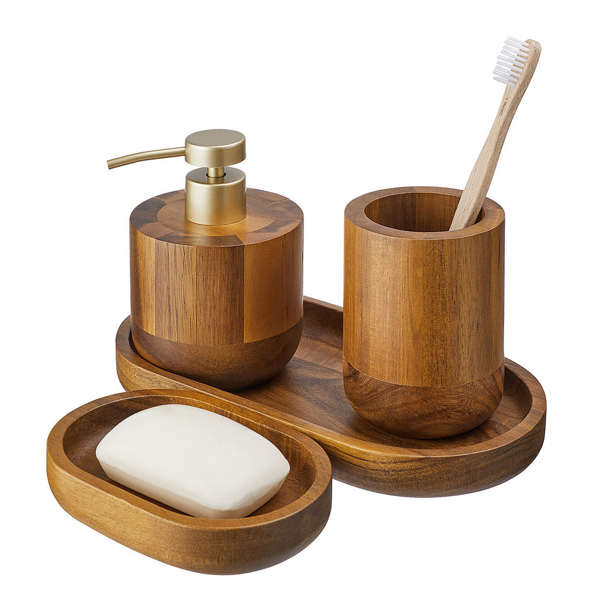 ZAHNPUTZBECHER (4er Set) Acacia - Braun, Holz (8/10/8cm) - Butlers