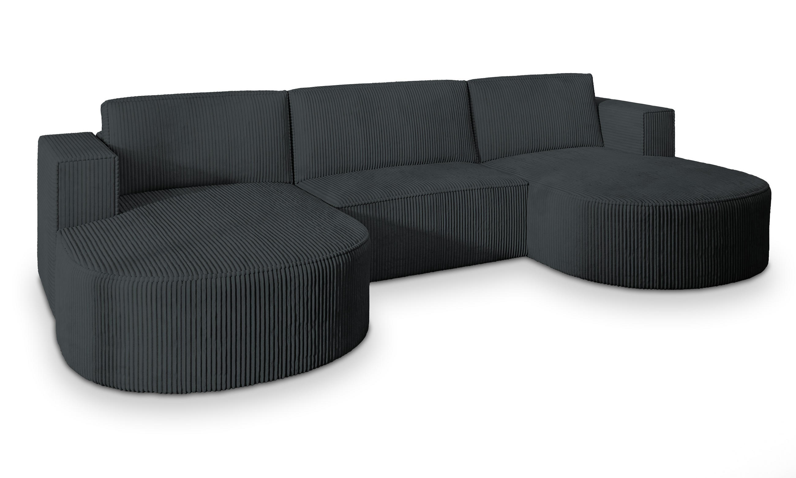 WOHNLANDSCHAFT VEZZO P Graphitfarben Kordstoff mit Schlaffunktion - Graphitfarben, Holz (347/85/174cm) - MASSENO