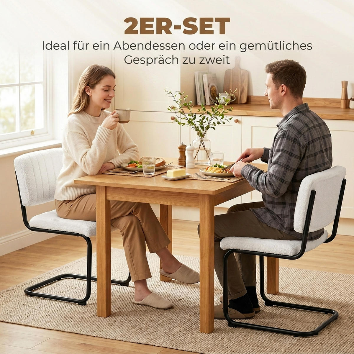 STUHL 2er-Set Creme 55.0/48.0/76.0 cm - Creme, Textil (48/76/55cm)