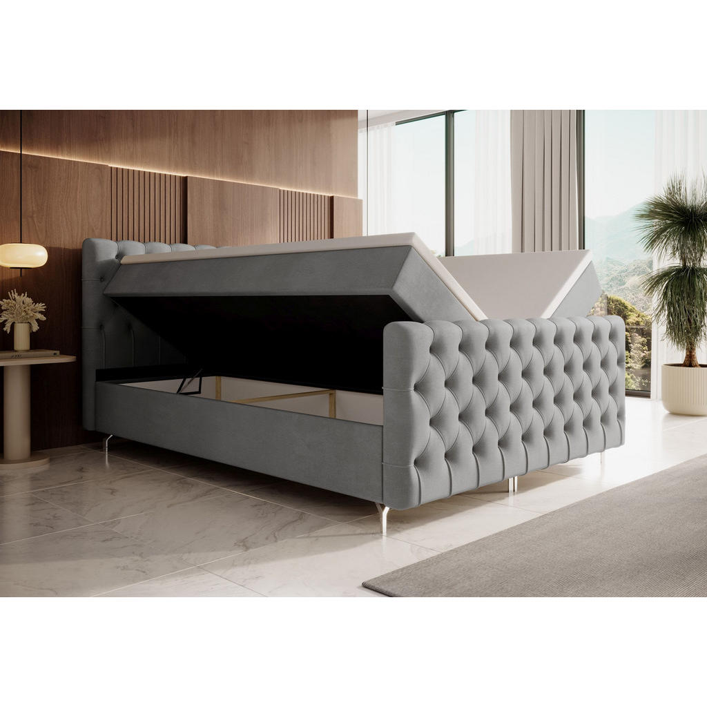 Thumbnail - Bedante Boxbett, Hellgrau, Textil, Höhe ca. 19 cm, 160x200 cm, Oeko-Tex® Standard 100, Schlafzimmer, Betten, Boxspringbe...