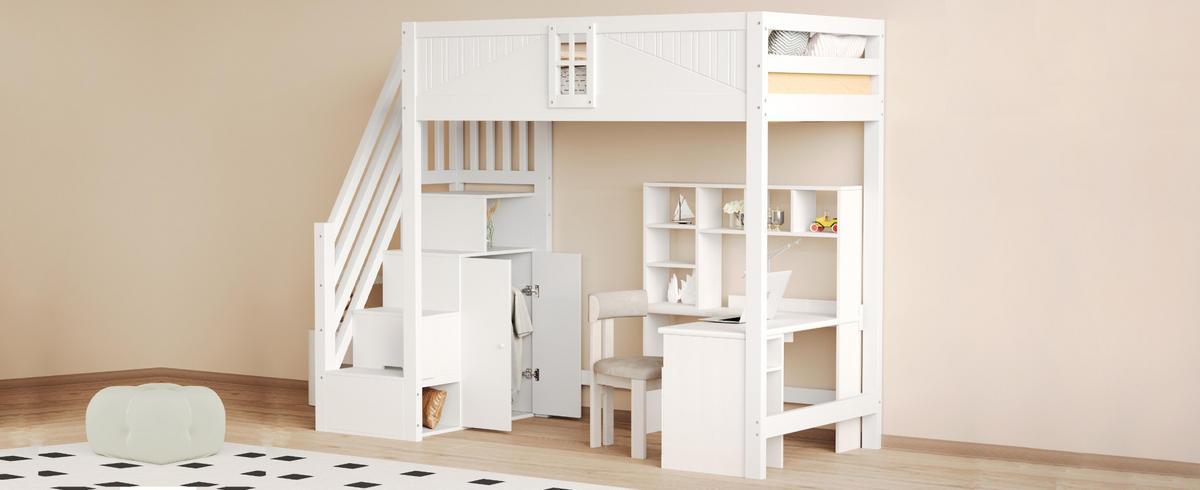 HOCHBETT 90/200 cm mit Sicherheitsumrandung, Fensterdesign und Leiter mit Ablage, Weiß - Weiß, Holzwerkstoff (90/200cm) - Redom