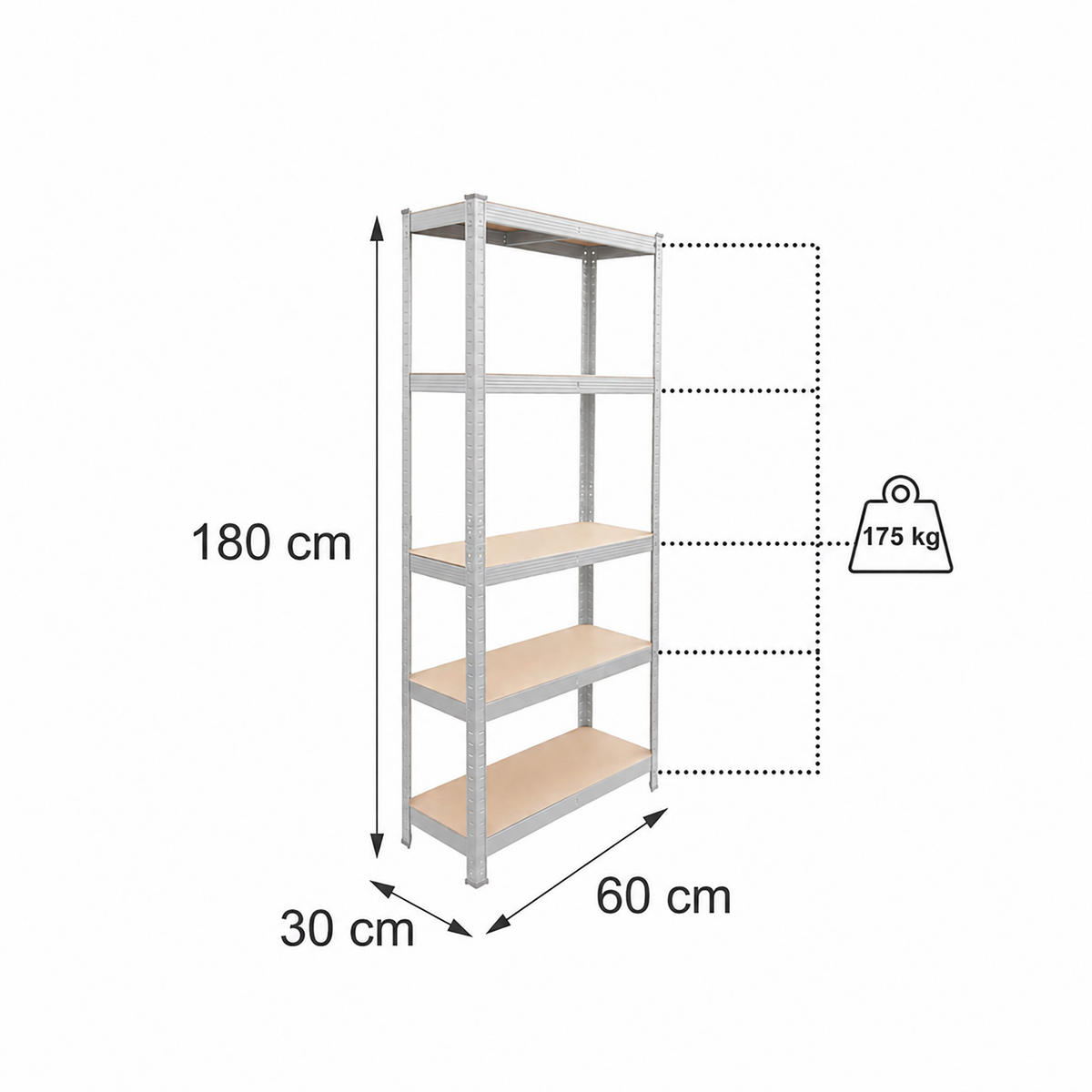 RAFT Gri pentru sarcini grele 5-polițe - multicolor, material plastic/compozit lemnos (60/180/30cm) - Relaxdays