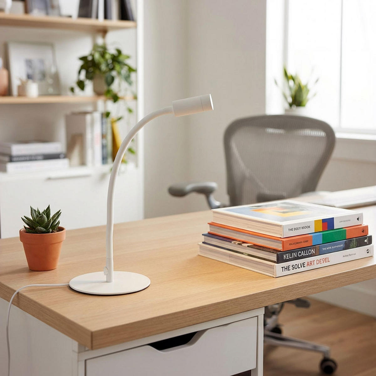 LED TISCHLEUCHTE Weiß Flexibler Arm - Weiß, Metall (18.5/18.5/44.3cm) - Globo Lighting