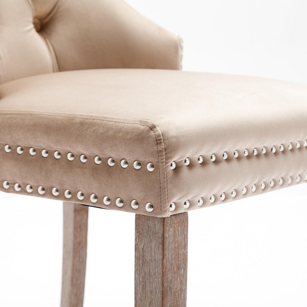 ESSZIMMERSTÜHLE 2er-Set, Samtbezug beige, Massivholzbeine, Nagelkopfbesatz, Türklopfer - Beige, Textil (53.5/95/64cm) - EuroLiving