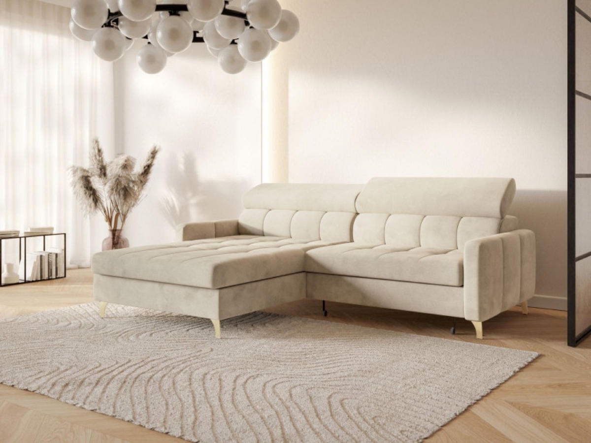 ECKSOFA Creme BAMBINO Mit Verstellbaren Kopfstützen Links - Beige/Creme, Textil (223/174cm) - Sepro Meble