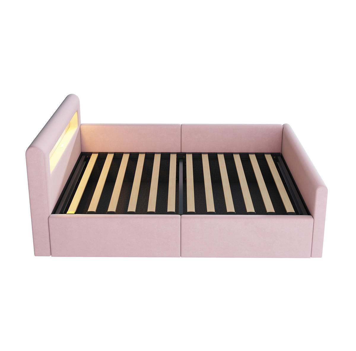 POLSTERBETT mit Stauraum und LED 90x200 cm Samt Rosa - Pink, Metall (90/200cm) - Beauniv