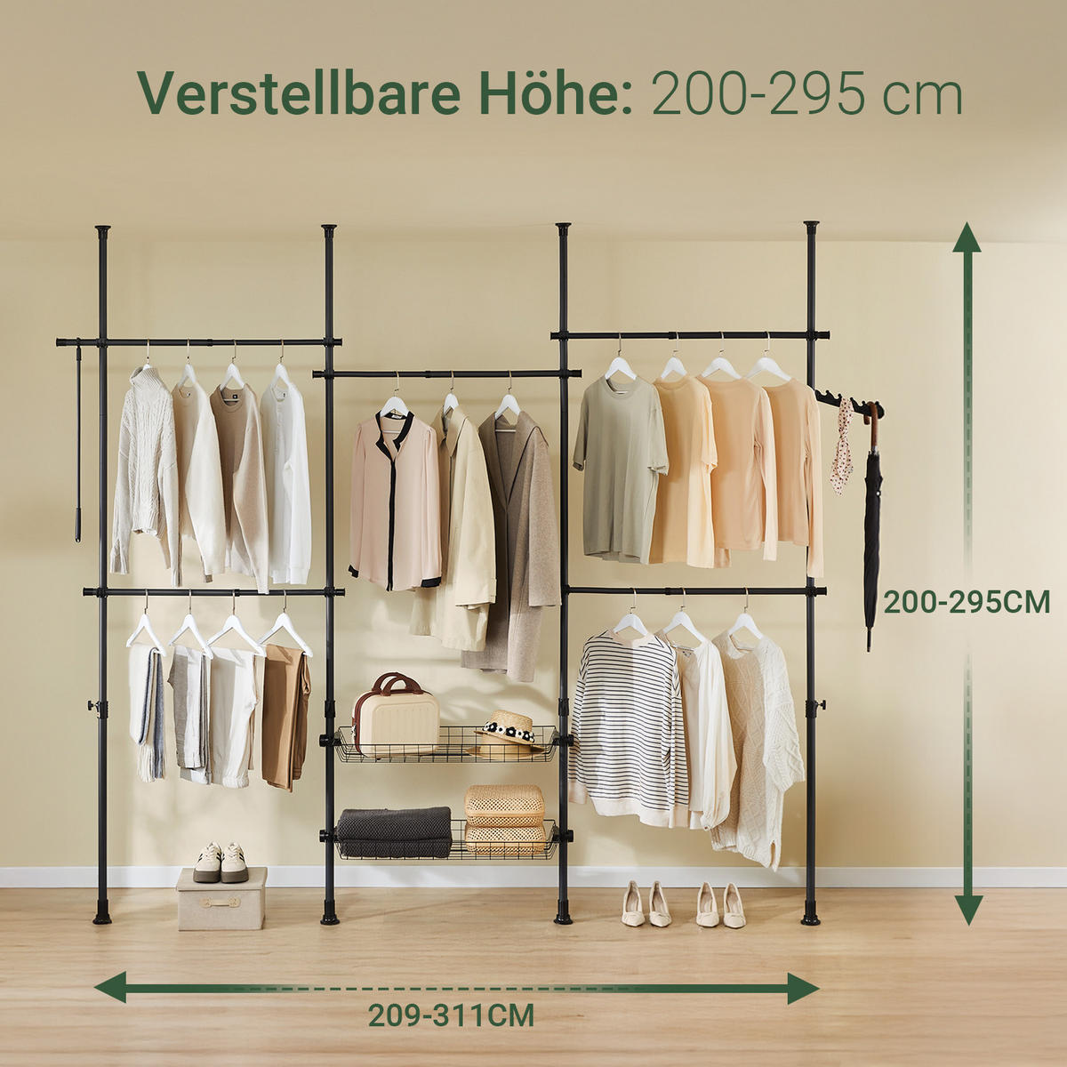 TELESKOP GARDEROBEN SYSTEM Schwarz - Schwarz, Kunststoff (305/270/3cm) - SoBuy