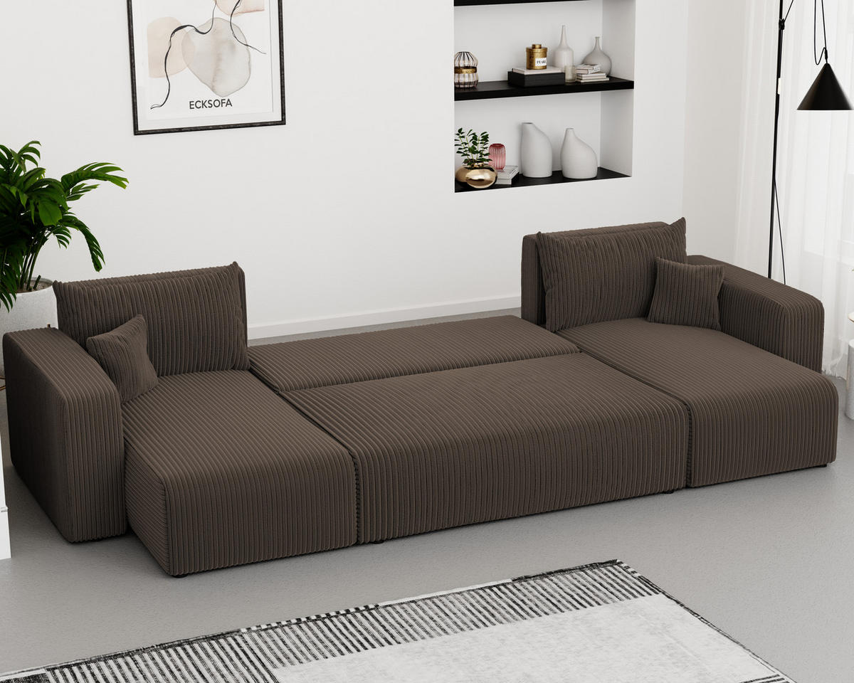 WOHNLANDSCHAFT mit Schlaffunktion und Bettkasten, Braun - Schwarz/Braun, Kunststoff/Textil (318/79/145cm) - Idohome