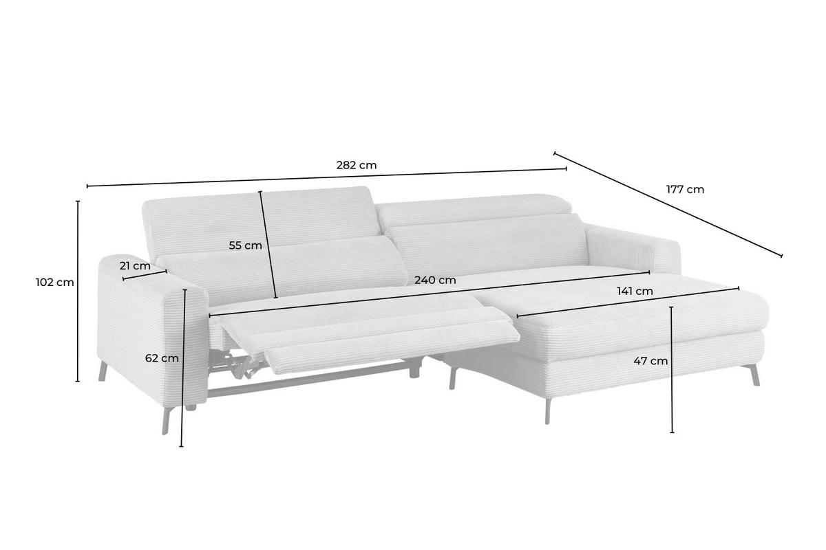 ECKSOFA LAISKA Smaragdgrün Cord Relaxfunktion - Smaragdgrün/Schwarz, Textil/Metall (282/177cm) - KAWOLA