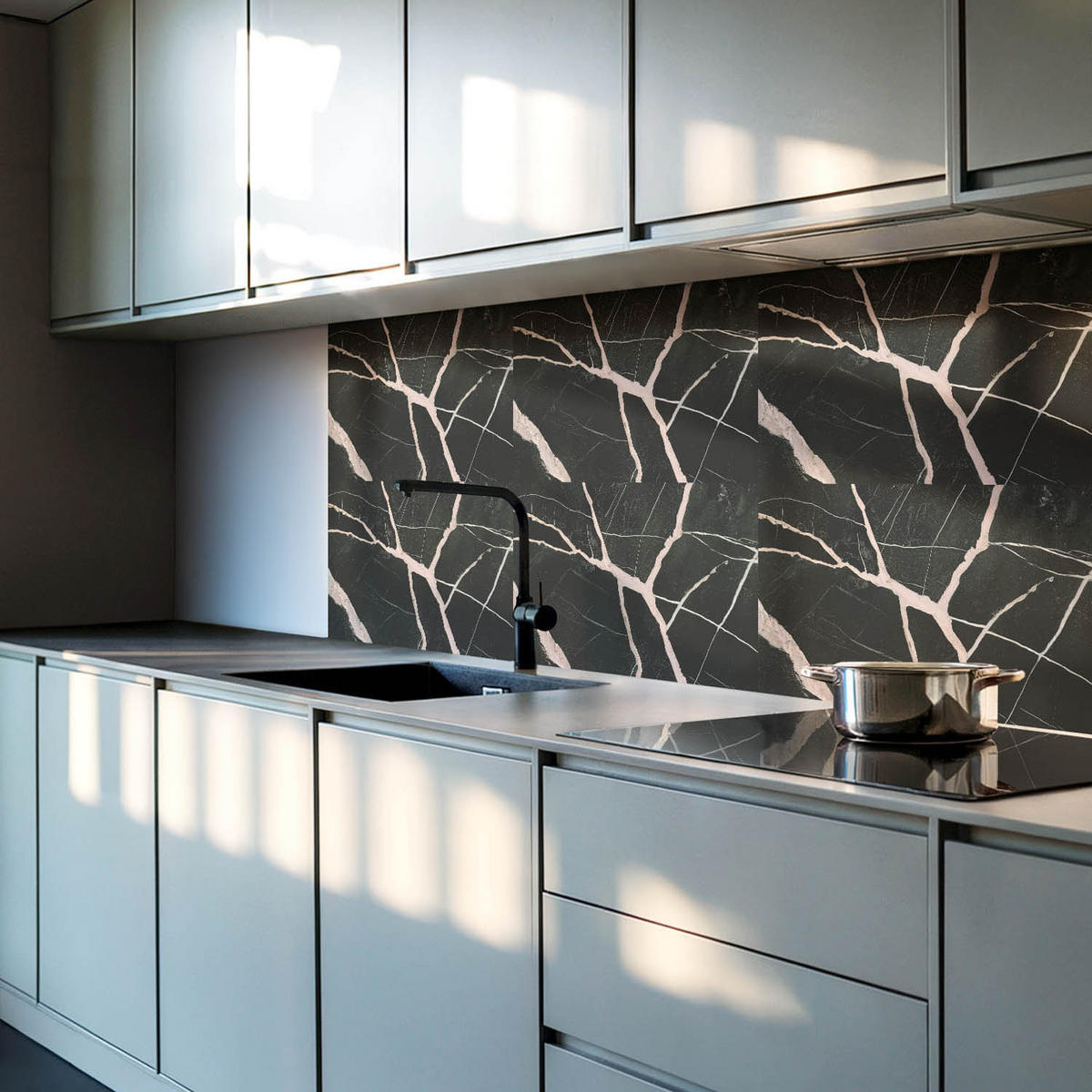 WANDPANEEL 6x 60x30 cm selbstklebend Quenira - Schwarz Hochglanz, Kunststoff (30/1.6/60cm) - Wallfluent