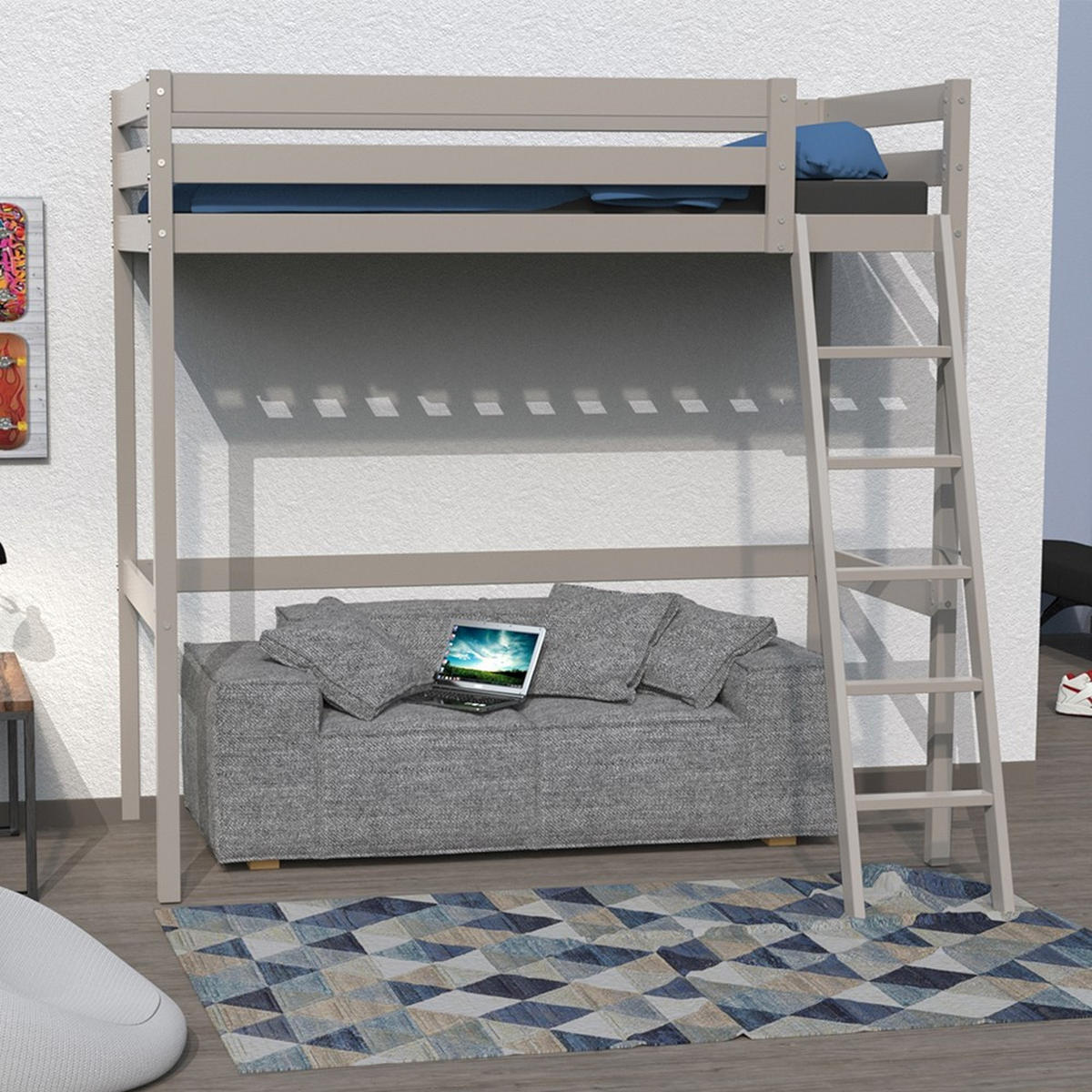 HOCHBETT STUDIO mit Lattenrost/ Hochbett 90x190 - Grau - Grau, Holz (90/190cm) - Weber Industries