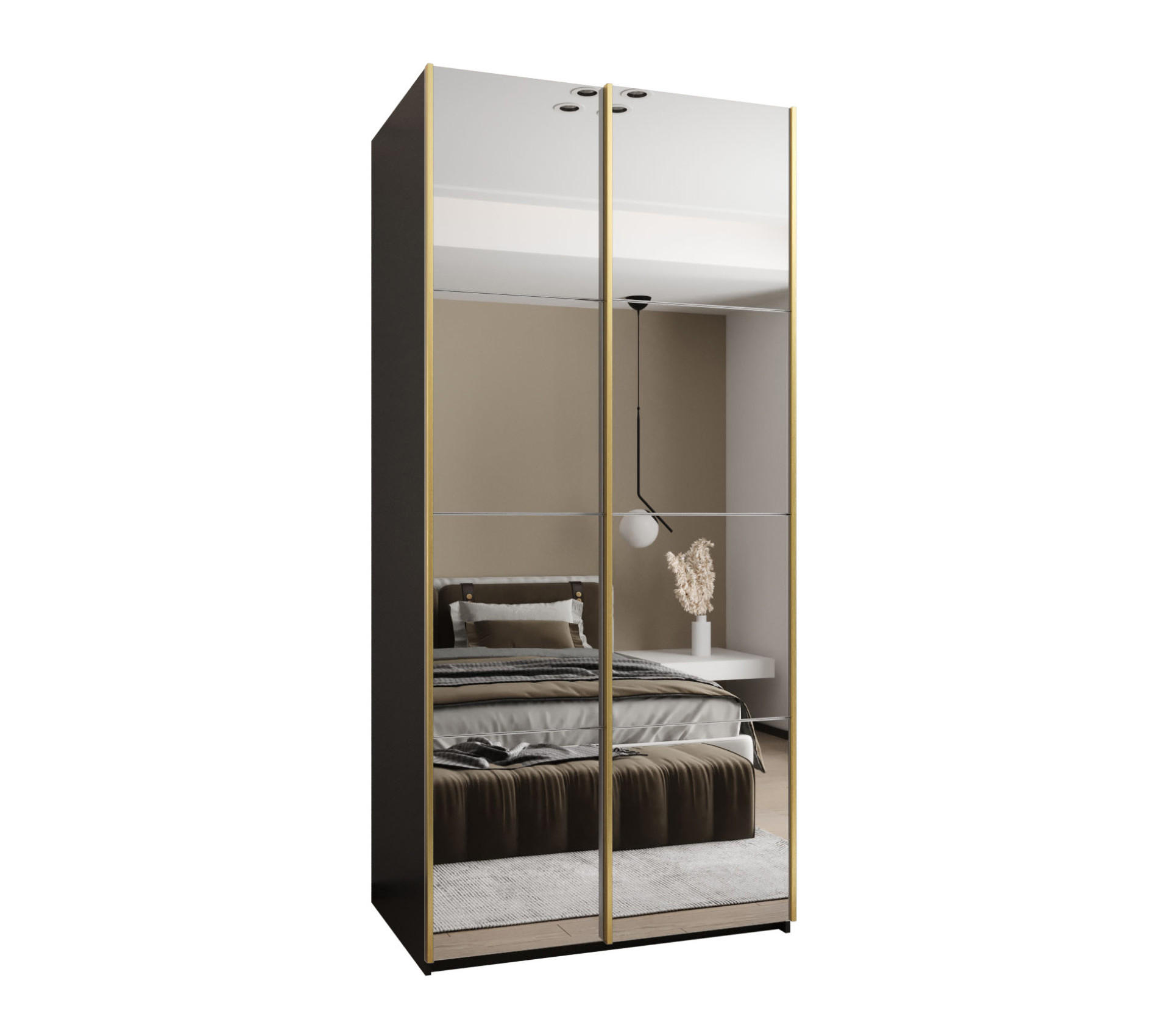 Abiks Möbel Schwebetürenschrank Schwarz, Weiß, Gold 100x245x64 cm