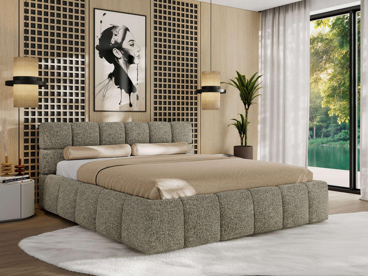 POLSTERBETT NIRA CLASSIC 200/200 - Grau Strukture - Pocket-Matratze - Grau, Textil (200/200cm) - MKS