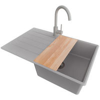GRANITSPÜLE Kopenhagen, 2-er set Grau 78/50 cm 1 Becken + Küchenarmatur 32/20 cm + Ablauf-Set + Schneidebrett ab 50er Unterschrank - Chromfarben/Beige, Kunststoff (78/20/50cm) - Primagran