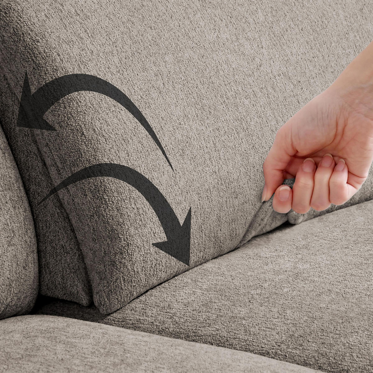 ECKSCHLAFSOFA Sora Mini mit verstellbaren Kopfstützen und Schlaffunktion, Chenille-Stoff, Hellbraun, Rechts - Hellbraun/Schwarz, Textil (190/285cm) - Beautysofa