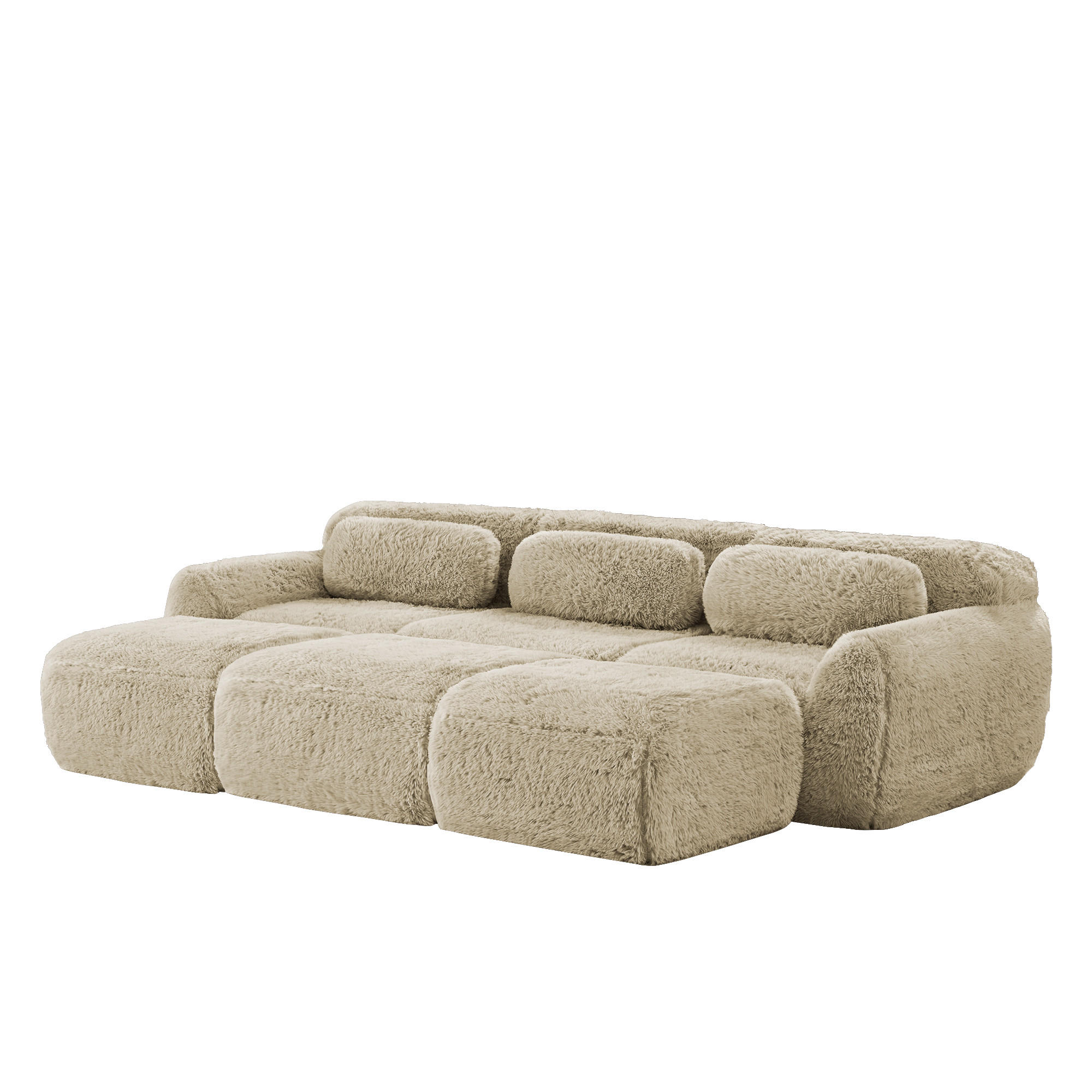 WOHNLANDSCHAFT Plüsch Hellkhaki mit 3 Ottomanen - Beige, Textil (291/73/179cm) - WISHDOR