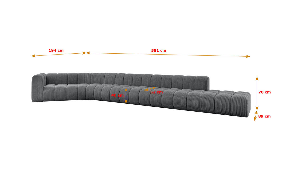 ECKSOFA modulares Sofa Tilmo-L3 - 581x194x70 cm Dunkelgrau - Dunkelgrau, Holzwerkstoff/Textil (581/194cm) - ALTDECOR