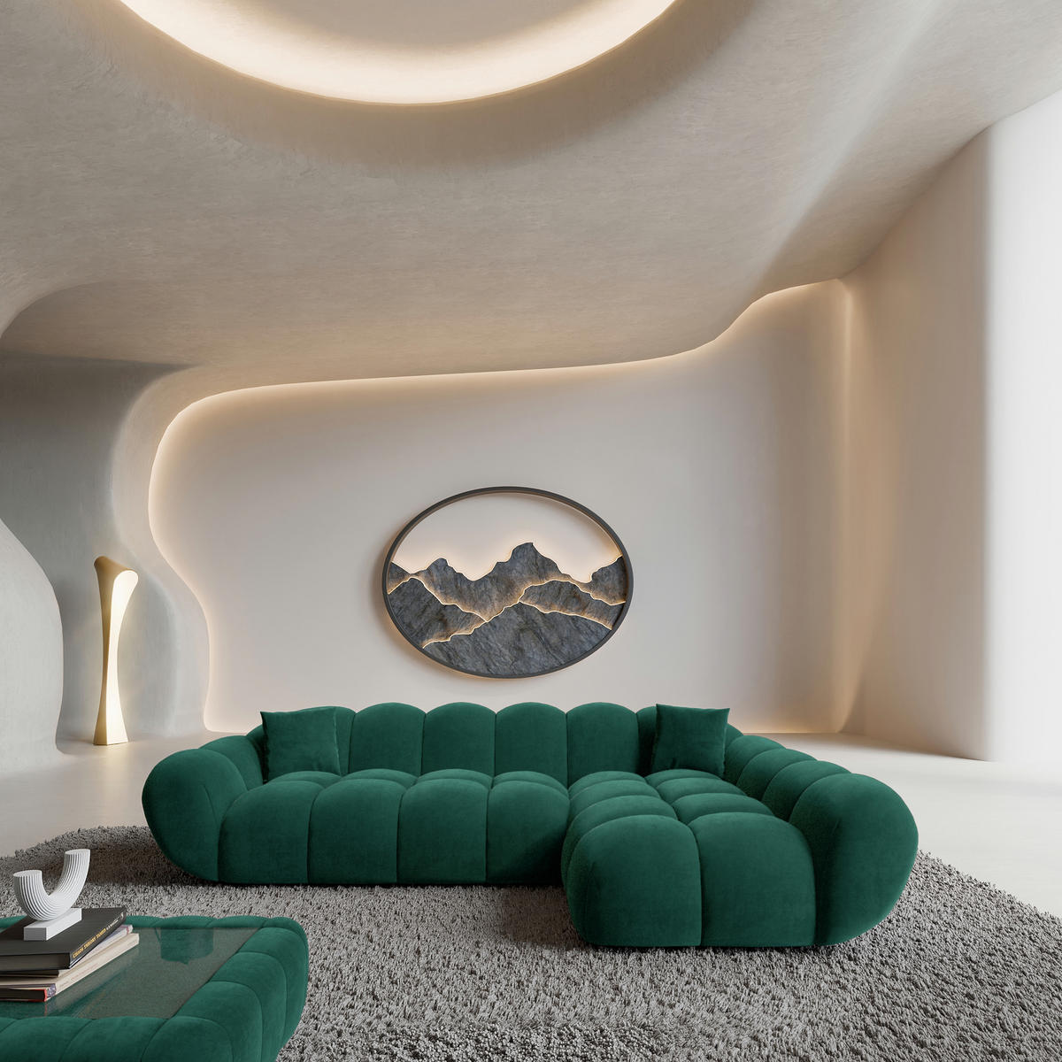 ECKSOFA Liva Smaragdgrün Samtstoff L-Form Links - Smaragdgrün, Textil (265/160cm) - VAROYAL