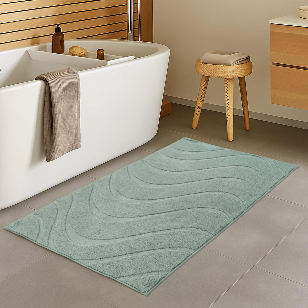 BADTEPPICH Waschbar Bath Waves 400 Jade-Grün 40x60 cm - Grün, Textil (40/60cm) - carpet city