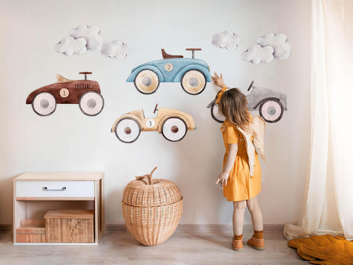 WANDAUFKLEBER 80x126cm - Pastellfarbene Autos - Multicolor, Kunststoff (80/126/0.1cm) - Wallfluent