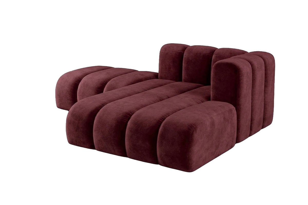 CHAISELONGUE Modulare Mit Hocker, Velvet-Stoff Riviera, Rotwein, Rechts, GRAND - Dunkelrot, Holz (204/179cm) - Kaiser Möbel