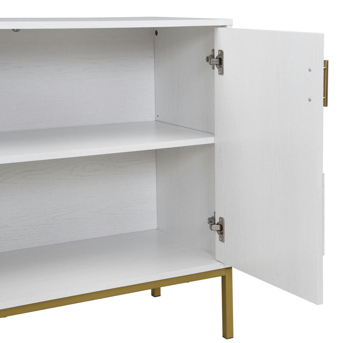 KOMODA z MDF 160x40x80,5 cm bílá s dekorem dřeva se 4 dvířky a nastavitelnými policemi - bílá, kompozitní dřevo (160/80.5/40cm) - Modfu