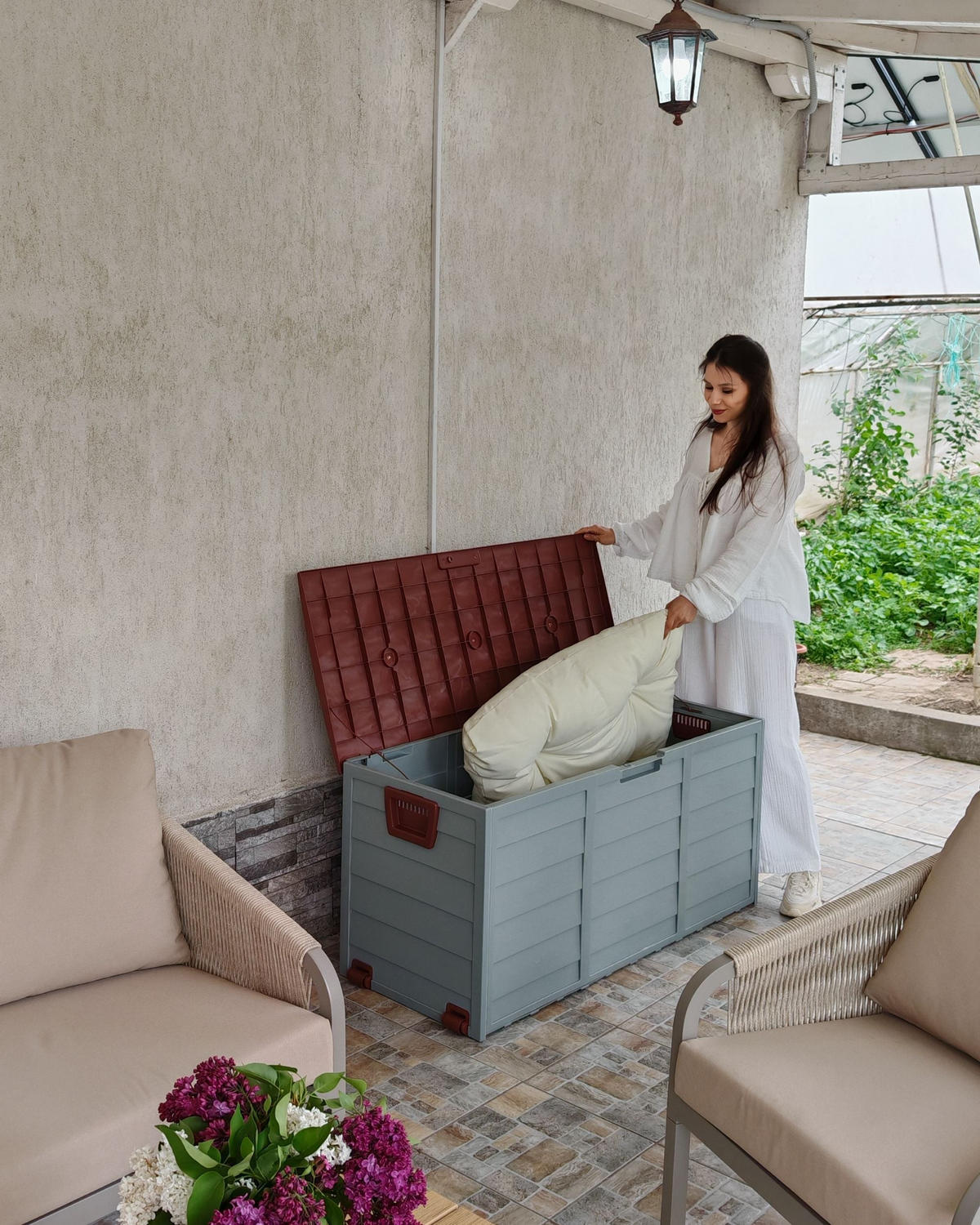 ÚLOŽNÝ BOX Šedý Locarno - šedá/hnědá, plast (112/53/50cm) - Beliani