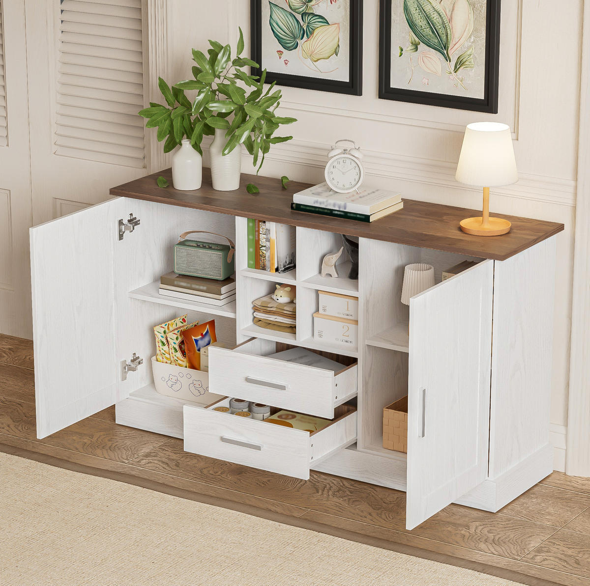 SIDEBOARD 140/40/79,5 cm aus Spanplatte mit Sanftschluss-Scharnieren Weiß/Braun - Braun, Holzwerkstoff (140/79.5/40cm) - Modenvie