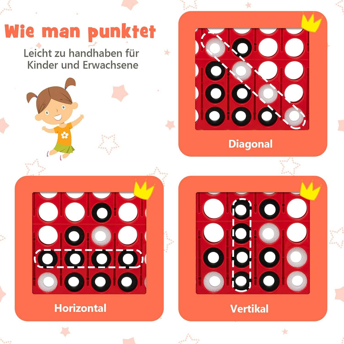 SPIELSET 4 in 1 Riesiges 4 Gewinnt Multicolor - Multicolor, Kunststoff (33/84cm) - COSTWAY