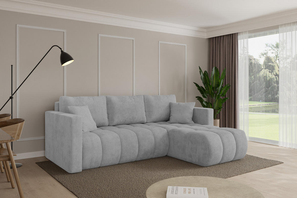 ROHOVÁ SEDAČKA s funkcí spaní, otoman vpravo GARD-L 226x146x85 šedá manšestr - šedá/černá, kompozitní dřevo/textil (226/146cm) - ALTDECOR