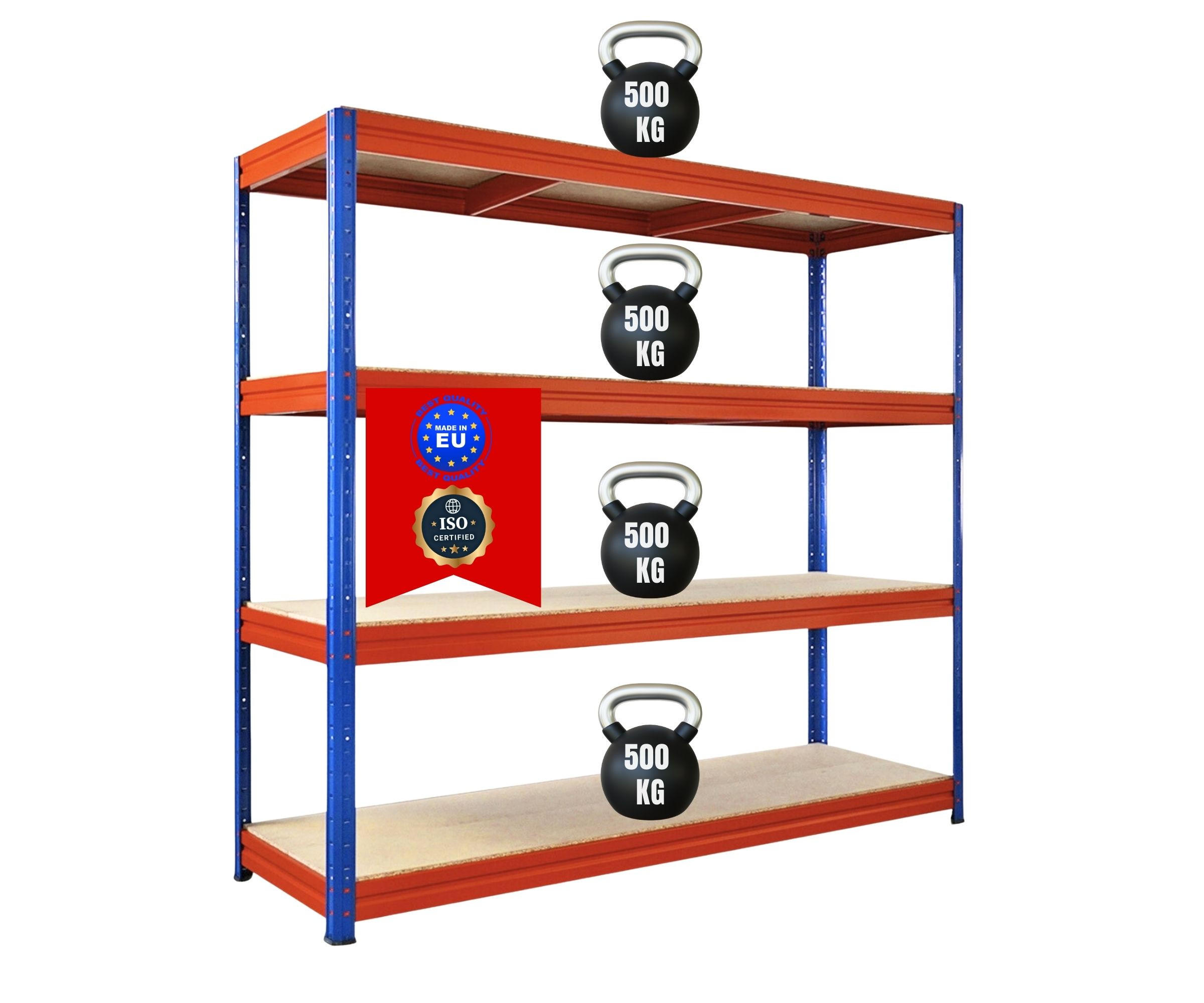 SCHWERLASTREGAL Dino 180x200x60cm Spanplatten-Ebenen Blau/Orange - Blau/Orange, Metall (200/180/60cm) - PROREGAL