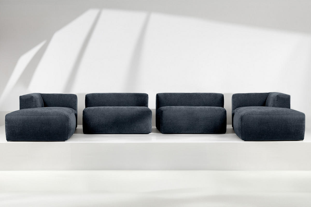 PANORAMA-ECKSOFA BUFFO 7/8 Sitzer mit extrem weicher Sitzfläche, Gewebestoff, dunkelblau - Dunkelblau, Textil (424/73/180cm) - KONSIMO®
