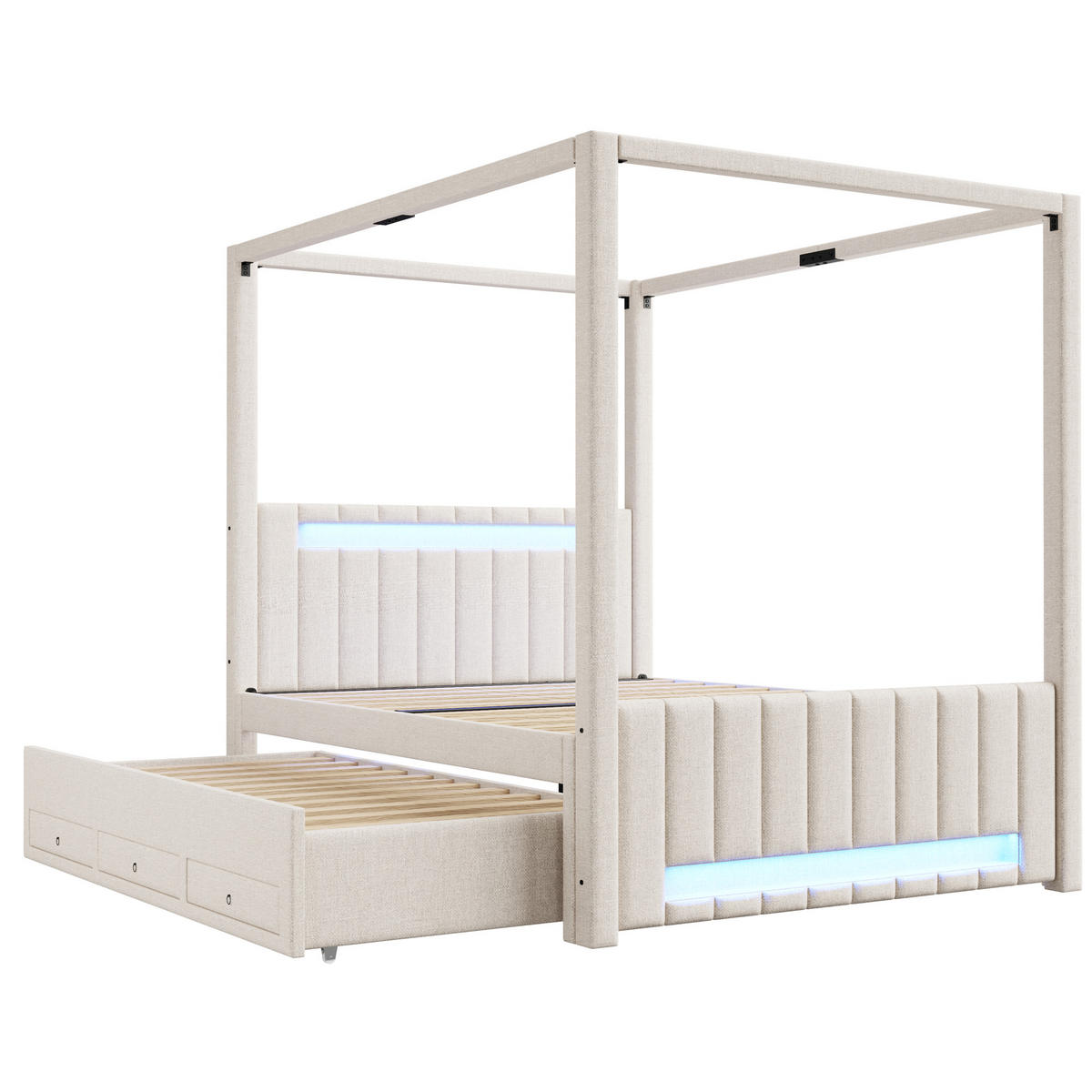 HIMMELBETT 140/200 cm DE-03403, mit Ausziehbett, drei Schubladen und LED-Beleuchtung, in Beige - Beige, Holzwerkstoff (140/200cm) - ComfortXL