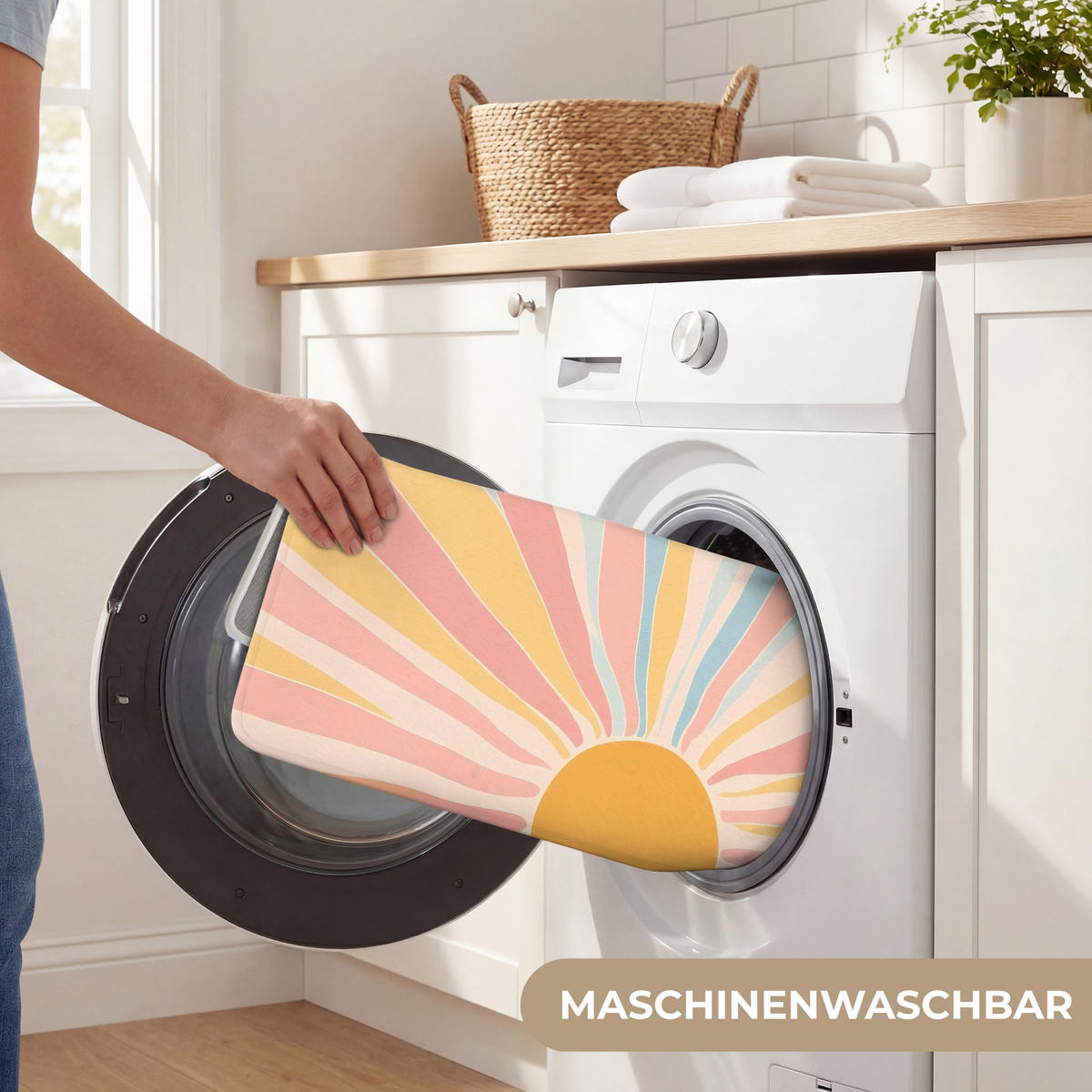 BADEMATTE Illustration - Sonne - Pastellfarben 80x50 cm - Pastellblau, Kunststoff/Textil (80/50cm)