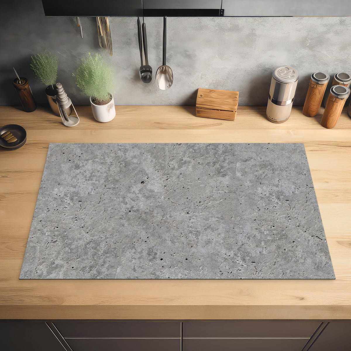 HERDABDECKPLATTE Beton - Schiefer - Grau - Struktur aus Beton Induktionsmatte 83x51 cm - Hellgrau, Kunststoff (83/51.5/0.2cm) - MuchoWow