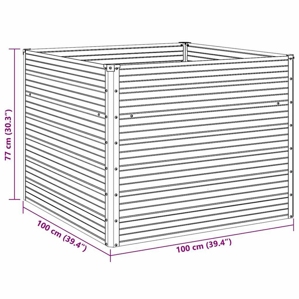 HOCHBEET Anthrazit 100/100/77 Cm Verzinkter Stahl - Anthrazit, Metall (100/77/100cm) - vidaXL